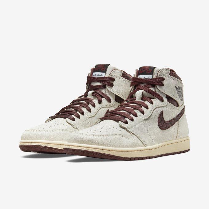 🔥In Stock🔥 US7/8.5/9/9.5/10/10.5/11/11.5/12 Nike Jordan 1 High A Ma  Maniere Sail and Burgundy