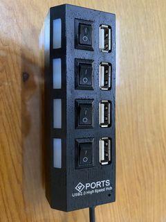 電腦 USB HUB 2.0 集線器 分線器 隨身碟 讀卡機 擴充座 4孔 可開關 ports