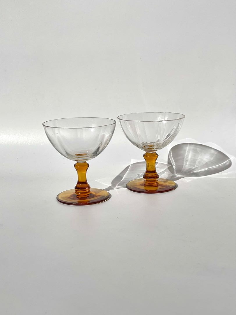 AmberStemmed Glasses (set), Furniture & Home Living, Kitchenware