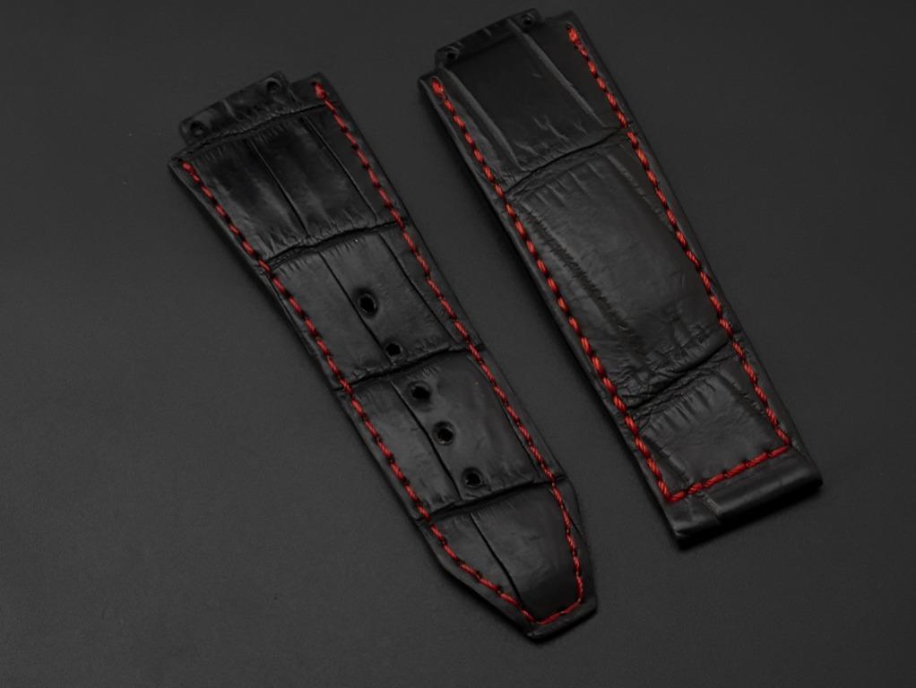 Black Hublot custom made strap Crocodile leather