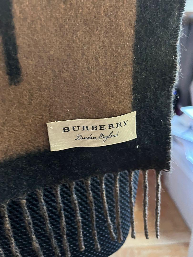 Burberry Branded Logo Text Cashmere Scarf, Camel Black