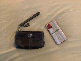 Preowned Like New Condition Coach Madison Exotic Croco Leather Medium Wristlet Wallet Clutch DARK GRAY
