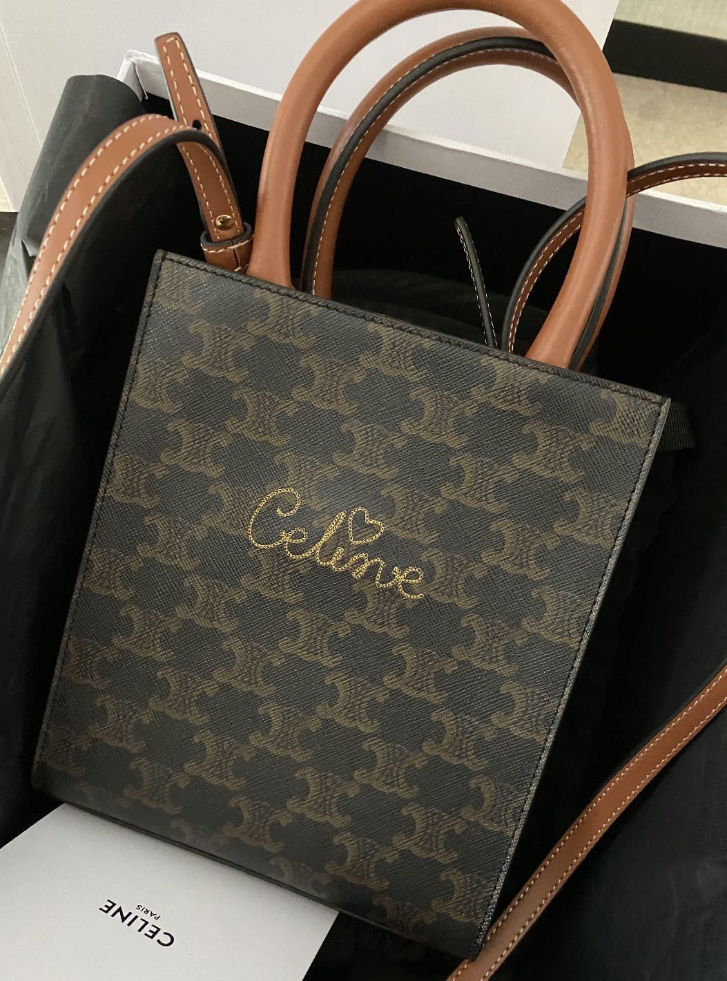 Celine mini cabas tote embroidery , Women's Fashion, Bags & Wallets,  Shoulder Bags on Carousell