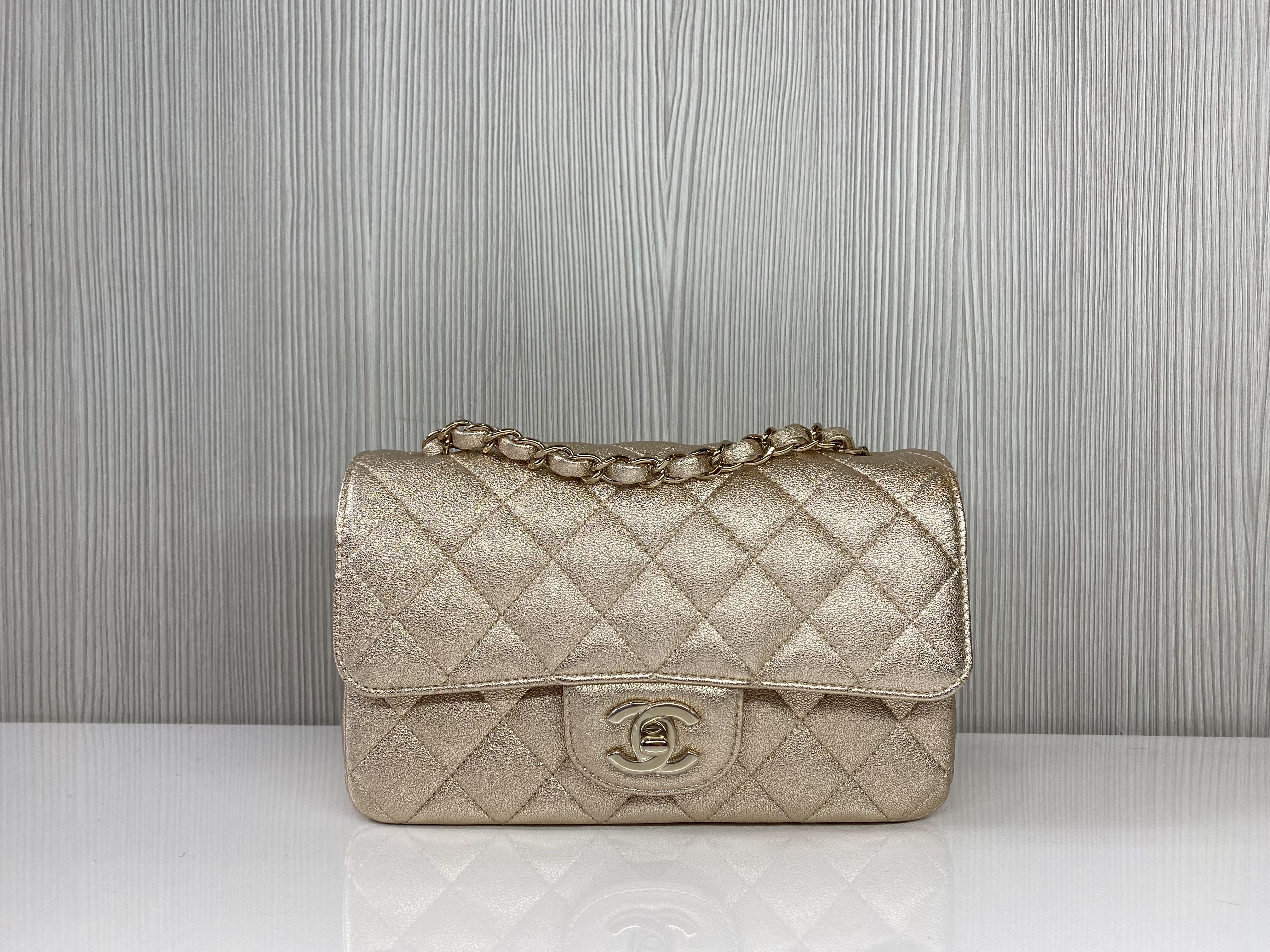 Chanel Metallic Gold Mini Flap Bag, Women's Fashion, Bags