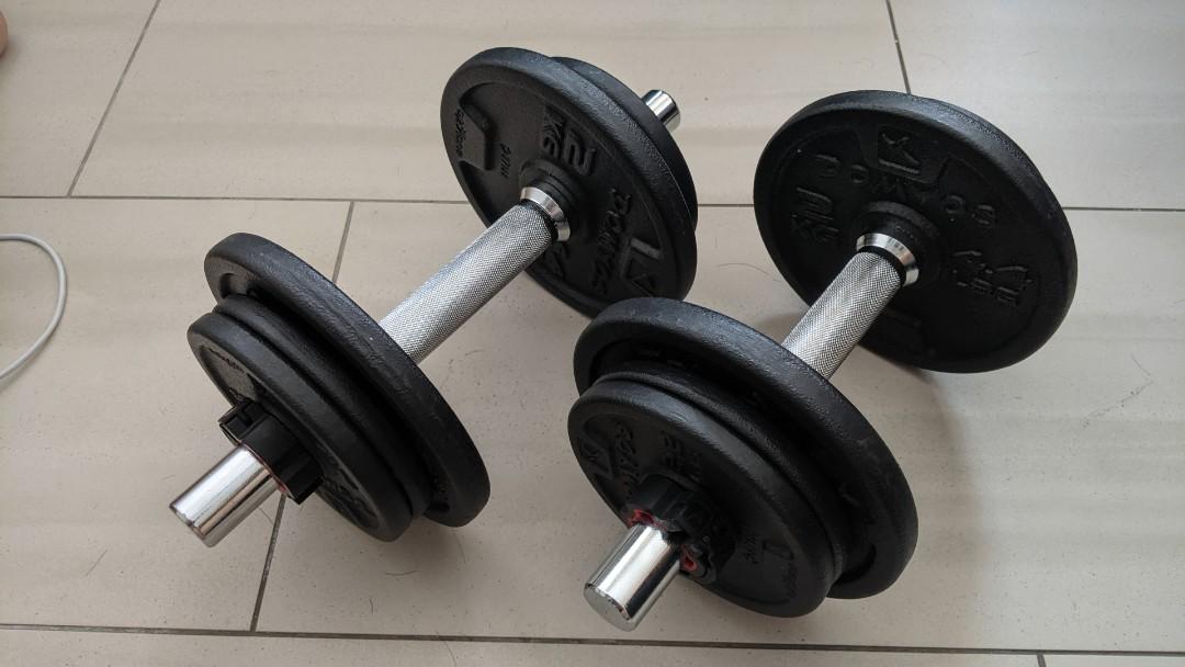 Domyos 20kg dumbbell set with box Sports Equipment Exercise Fitness Weights Dumbbells on Carousell