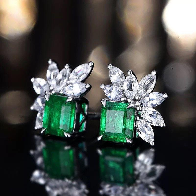 Synthetic top emerald earrings