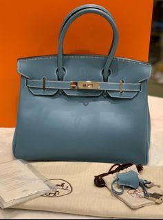 Hermes Togo Leather 35 Centimeter Birkin Bag Blue Colvert