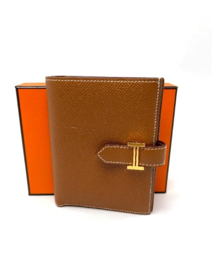 2022 NEW AUTHENTIC HERMES Bearn Compact Wallet, Epsom Gold,Silver Hardware