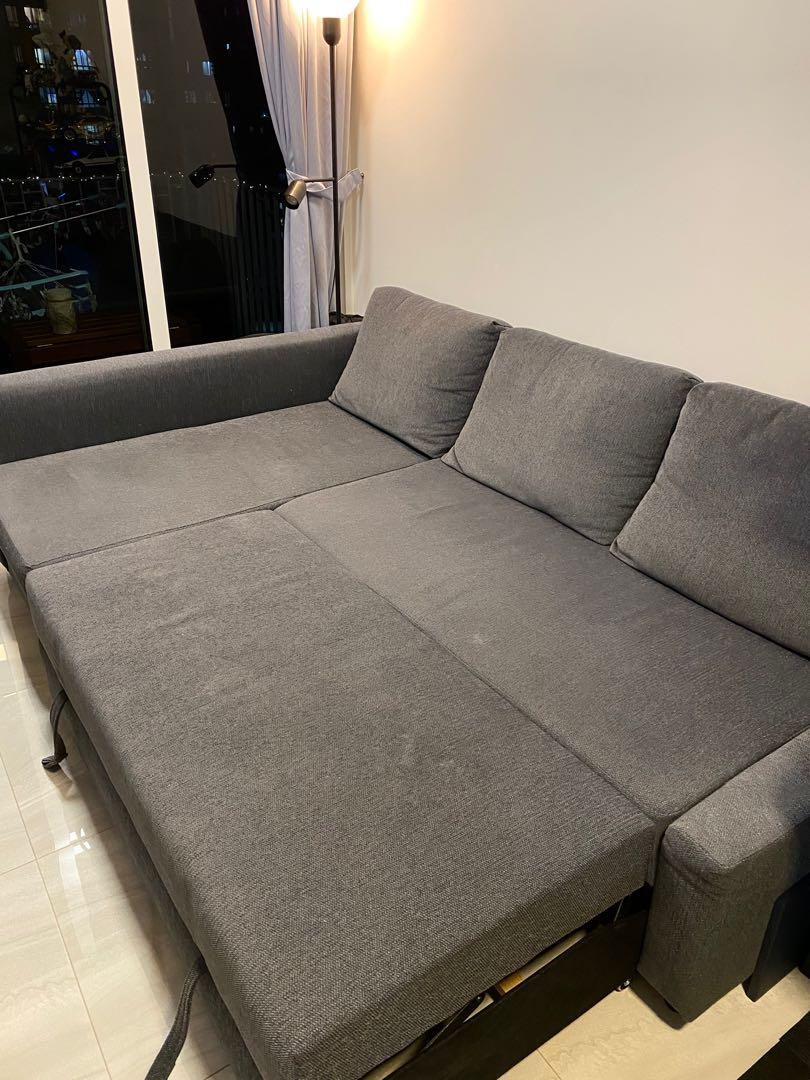 IKEA FRIHETEN Corner sofabed with storage, Hyllie dark grey, Furniture