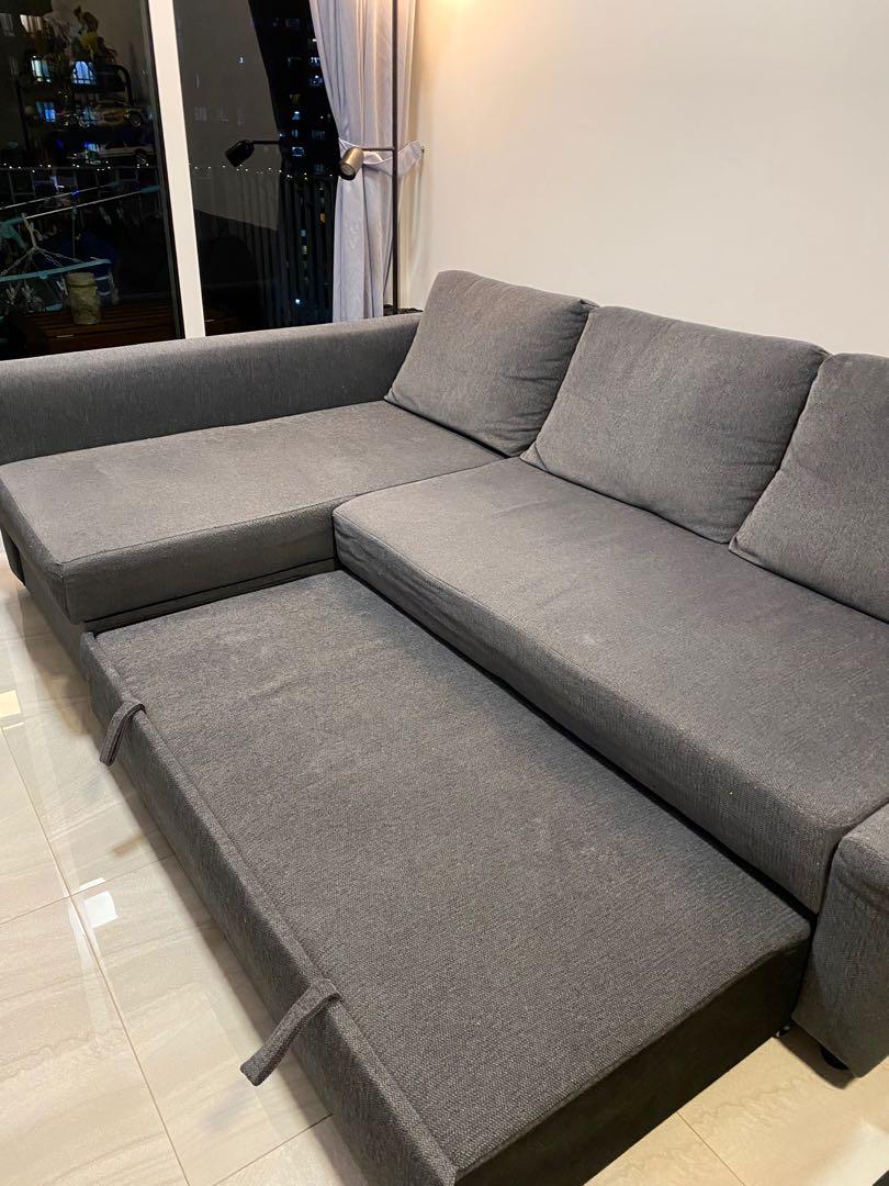 IKEA FRIHETEN Corner sofabed with storage, Hyllie dark grey, Furniture