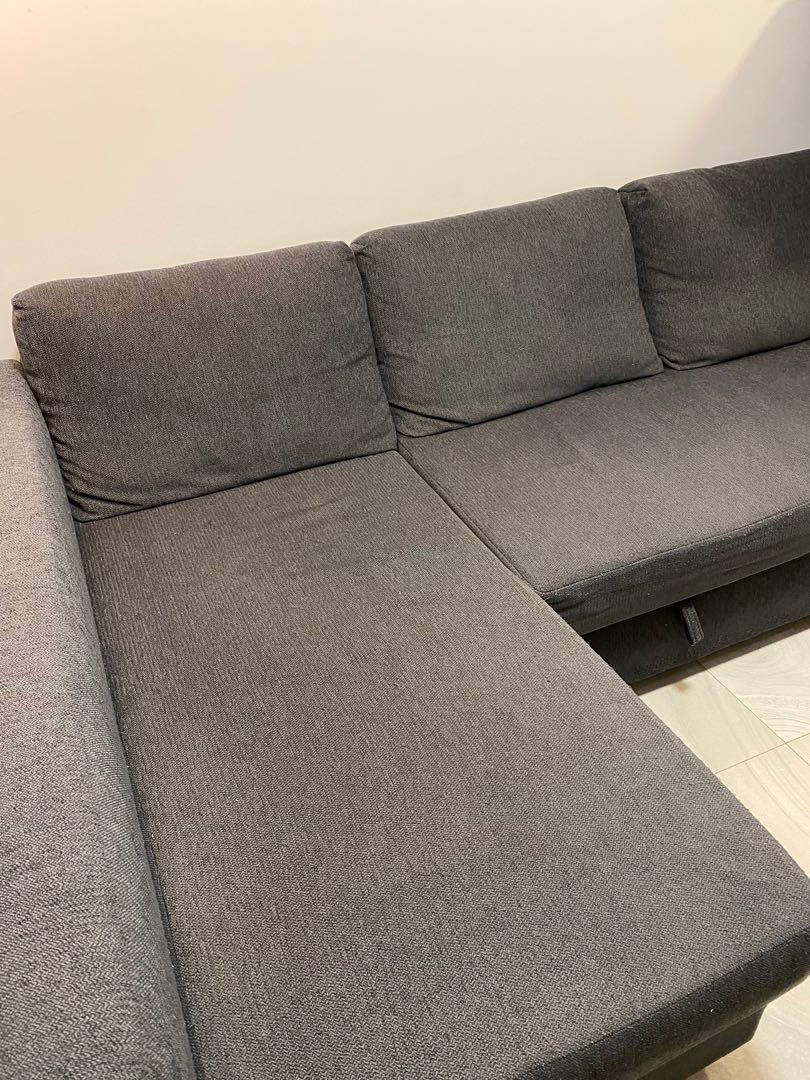 IKEA FRIHETEN Corner sofabed with storage, Hyllie dark grey, Furniture