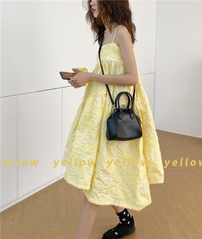 Korean jacquard dress in Yellow, Women's Fashion, Dresses & Sets