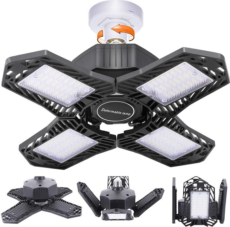 LED Garage Light, 15000Lm E26/E27 Deformable Shop lamp with Adjustable  Panels, 6000K Retractable LED Ceiling Light for Garage, Warehouse, Workshop,  Basement, Gym, Kitchen, Furniture  Home Living, Lighting  Fans, Lighting