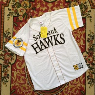 Japanese Baseball Jersey Mens Small Blue Majestic Softbank We Work Fukuoka  Hawks