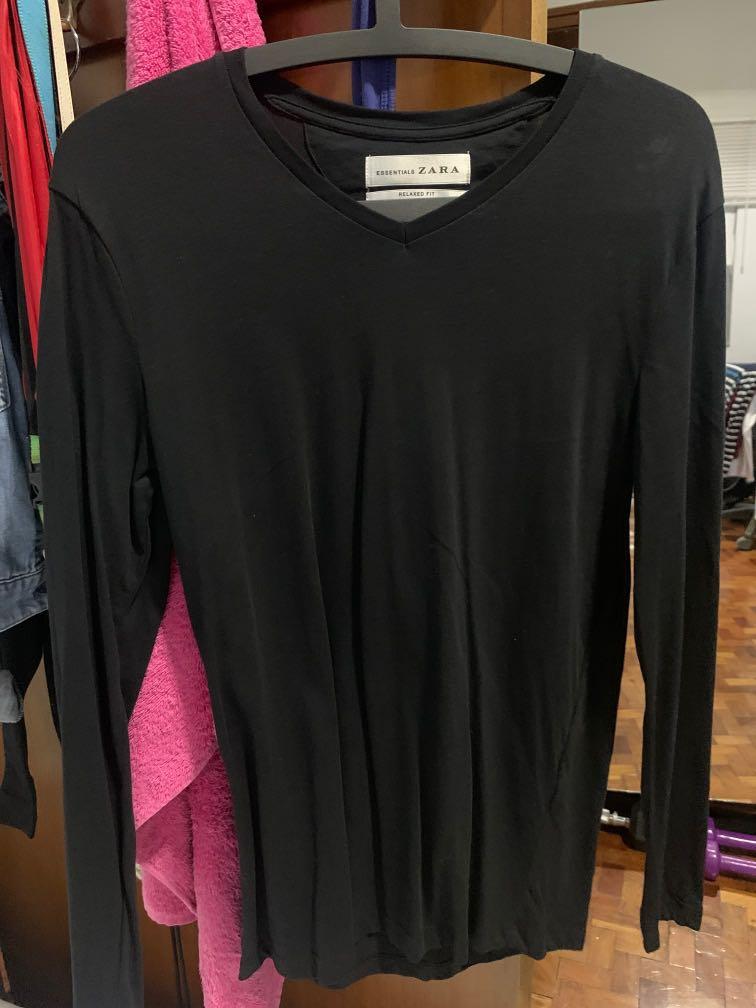 zara mens mesh black long sleeve top ... s main image 1