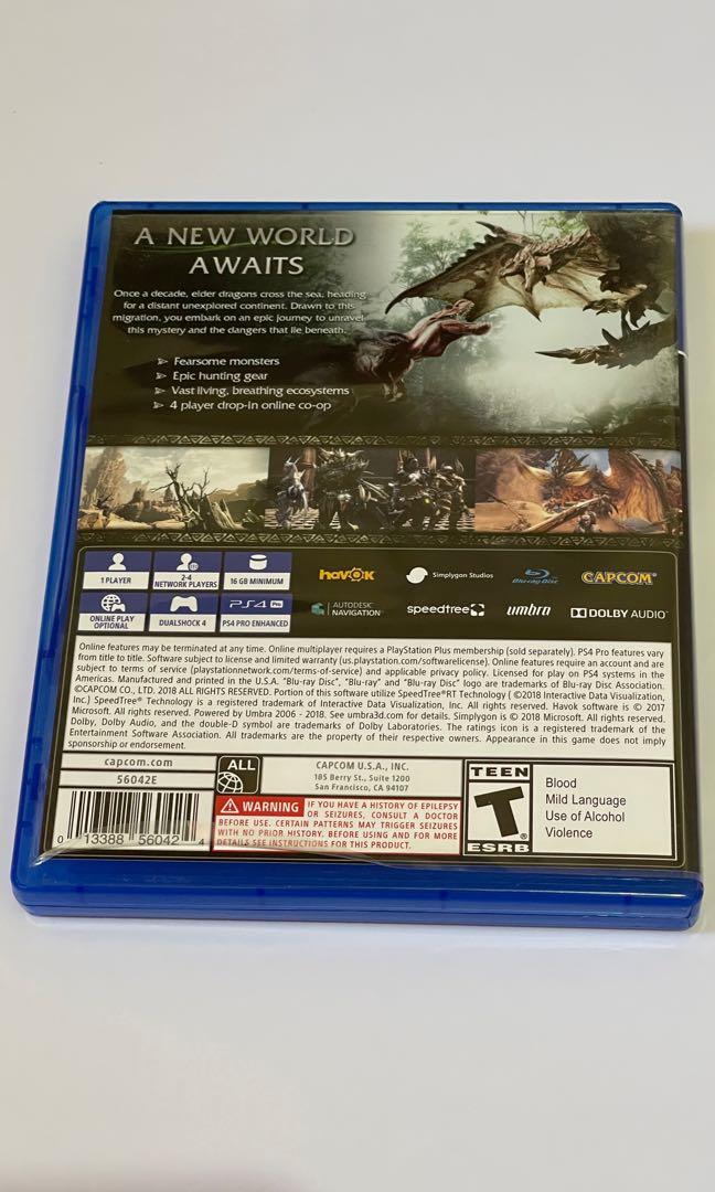 MONSTER HUNTER WORLD - PS4 (Category: PlayStation) located in Rizal. Submitted by scrawnyrobin (Listing ID 1130308786, Image 2). Description: MOP: GCASH/BPI.