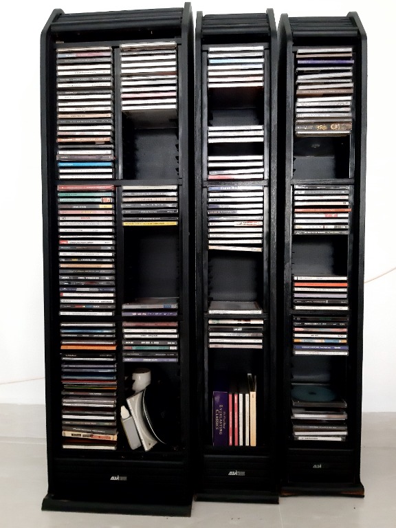 CD Storage Towers (Wooden) with Roller Shutters, Hobbies & Toys, Music