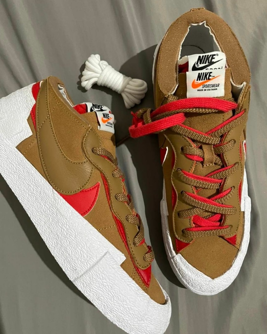 Nike x Sacai Blazer Low 77 British Tan, Men's Fashion, Footwear