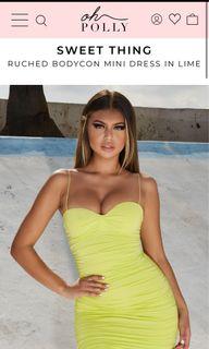 Oh Polly Sweet Thing Ruched Bodycon Mini Dress in Lime