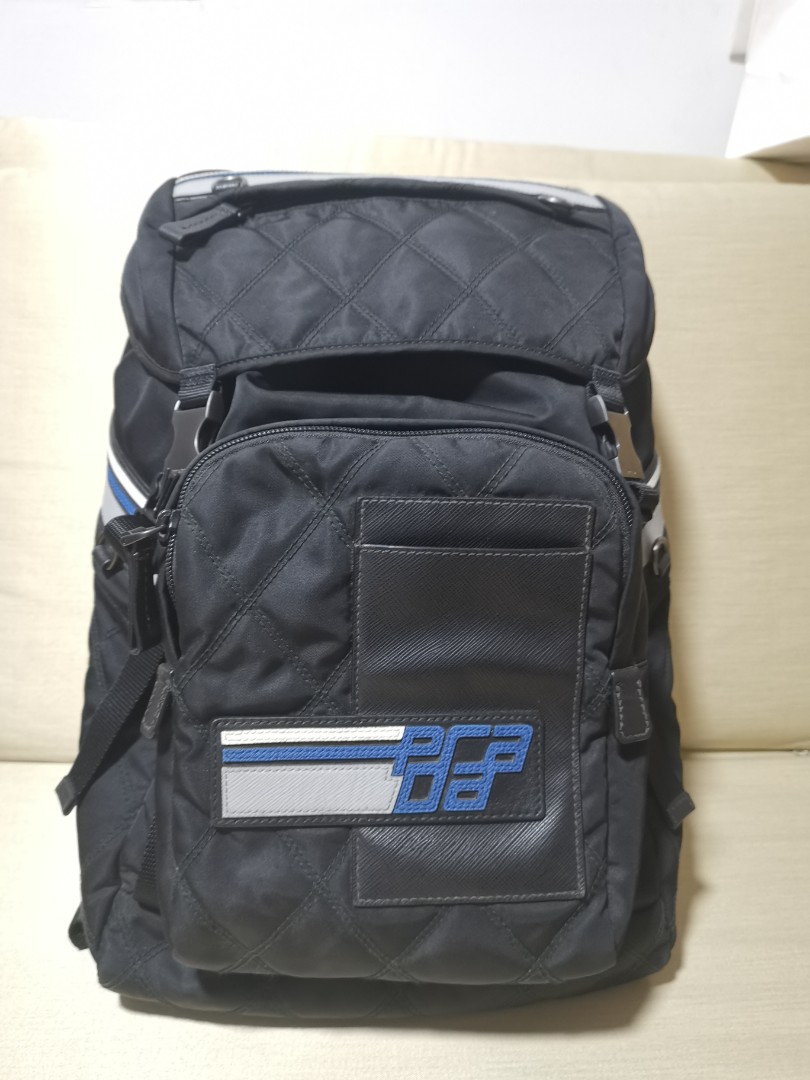 prada logo patch backpack