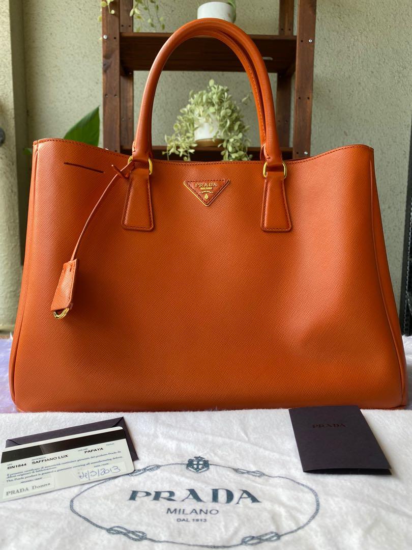Prada Saffiano Lux Papaya Large Tote Bag, Luxury, Bags & Wallets on  Carousell