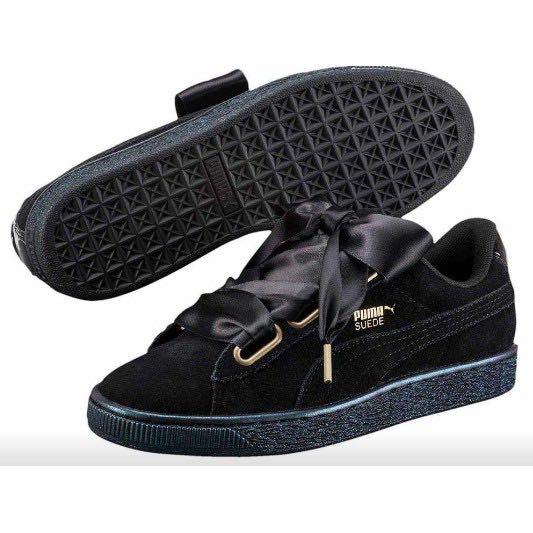Puma suede heart satin black sale