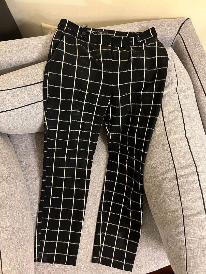 Topshop black white Plaid grid Checkered Pants size 4 Women s Fashion Bottoms Other Bottoms on Carousell