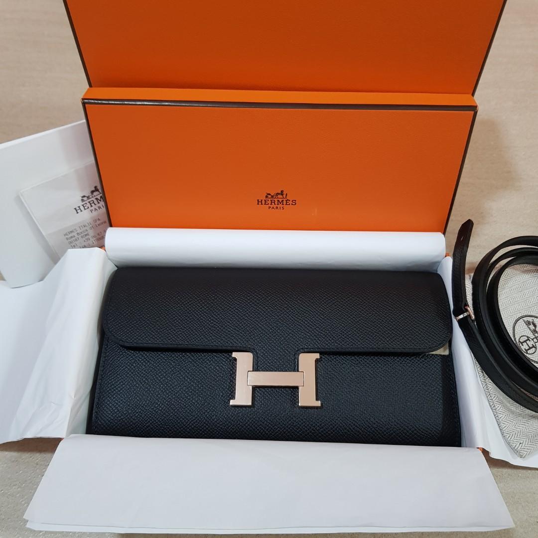 Hermes Constance Long To Go Wallet Bag Black Epsom Palladium Hardware