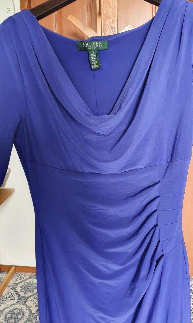 ralph lauren royal blue dress Chaps Women Criss Cross MIDI PXL Stretch Ralph Lauren Dress Royal Blue