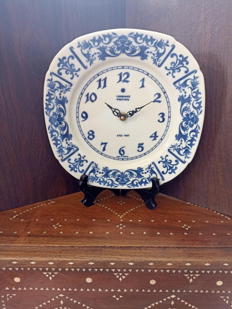 Vintage Junghans Clock, Made In Germany (Category: Clocks) located in Davao. Submitted by papa1919 (Listing ID 1130254267, Image 2). Description: Very intricate design on fine porcelain blue designed plate. Its mechanism is Made In Germany also and keeps good time..