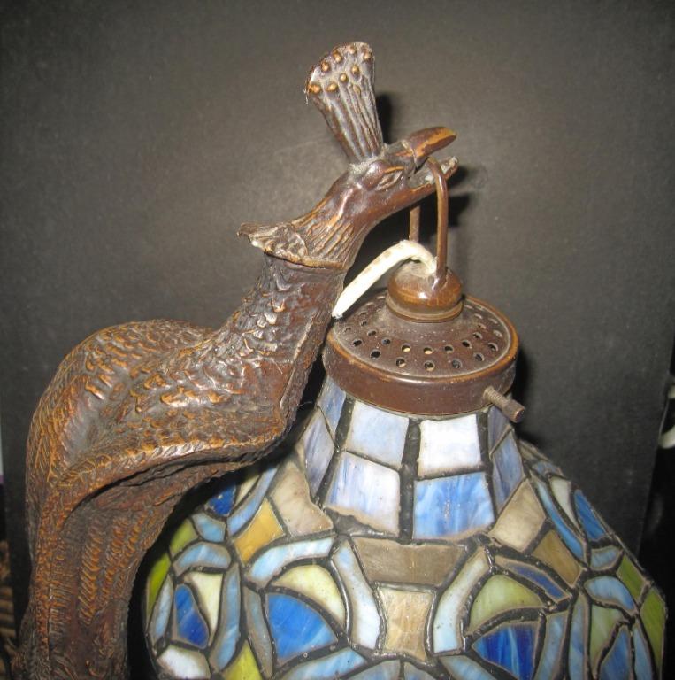 Vintage Leaded Stained Glass Peacock Lamp, Hobbies & Toys, Memorabilia