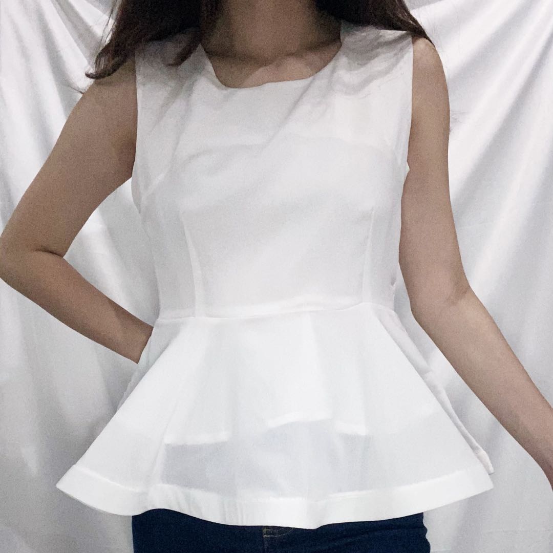 White organza peplum top, Fesyen Wanita 