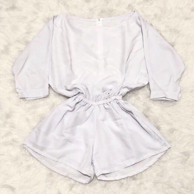 White Short Jumpsuit Putih, Fesyen 