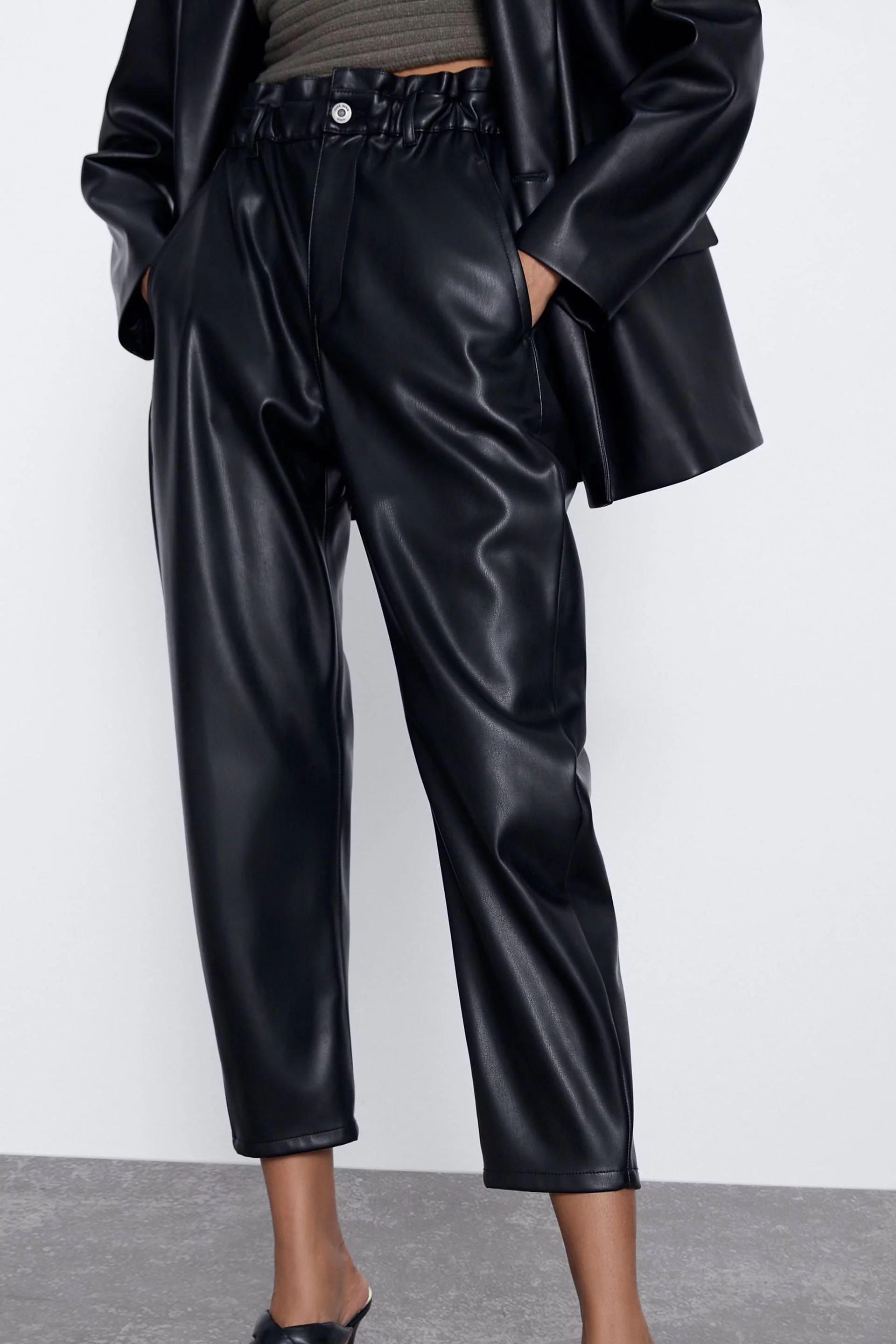 Zara Faux Leather Baggy Pants, Fesyen 