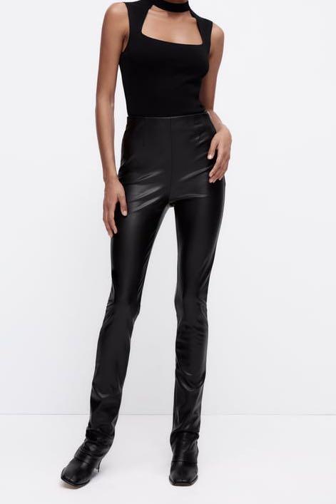 Zara faux leather pants with slits, Women's Fashion, Bottoms, Jeans on  Carousell