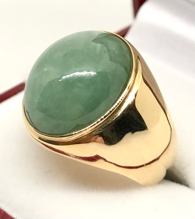 18K Yellow Gold Jade Men Ring Women s Fashion Jewelry