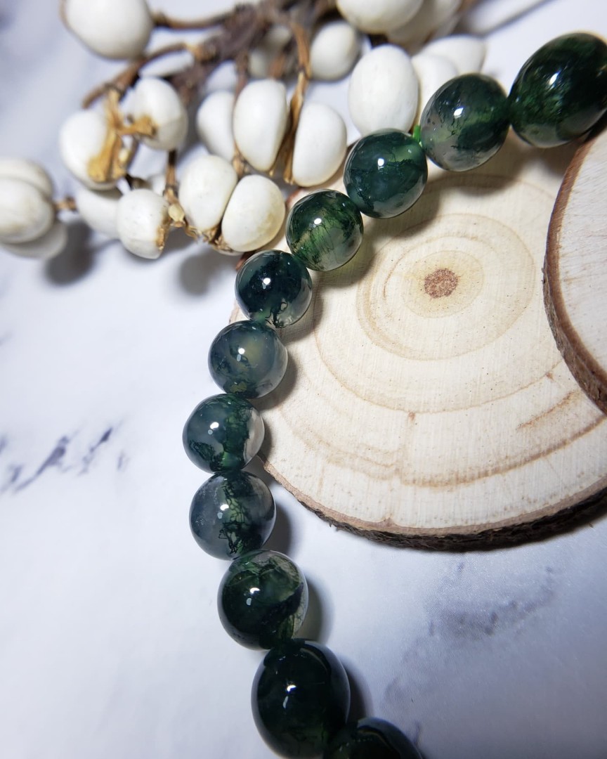 水草 瑪瑙手串（8mm＋）, 女裝, 飾物及配件, 寶石、鑽石、水晶
