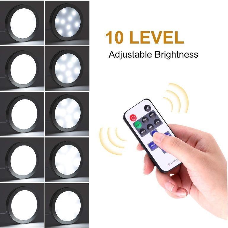 ???? ???????????????? ????????????????????????????????!) AIBOO Linkable LED Under Cabinet Lights 12V  Slim Aluminum Dimmable Puck Lights with RF Remote Control  ETL Listed  Power Adapter for Accent Display Lighting (4 Lights,Daylight White),  Furniture