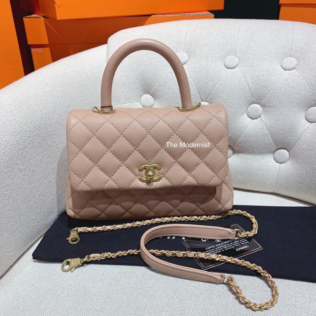 Authentic Chanel Small Coco Handle Nude Beige Caviar Leather Aged Gold  Hardware, Luxury, Bags & Wallets on Carousell