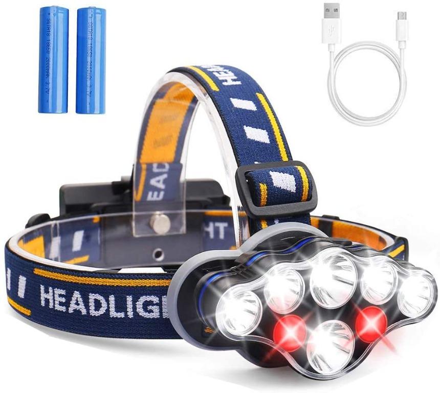 BNIB] MOSFiATA Headlamp, Headlight 18000 Lumen, LED Modes, 2*18650 USB  Rechargeable, Waterproof, Flashlight with Red Light Head Lamp, For Camping  Hunting Running Hiking Fishing  More (7), Sports Equipment, Other