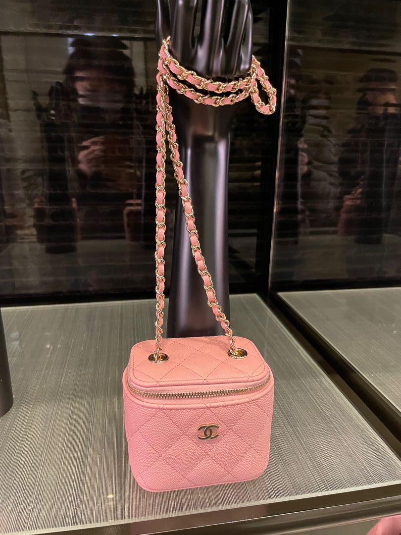 Chanel Pink Quilted Lambskin Mini Rectangular Classic Single Flap Gold Hardware, 2020 (Like New), Womens Handbag