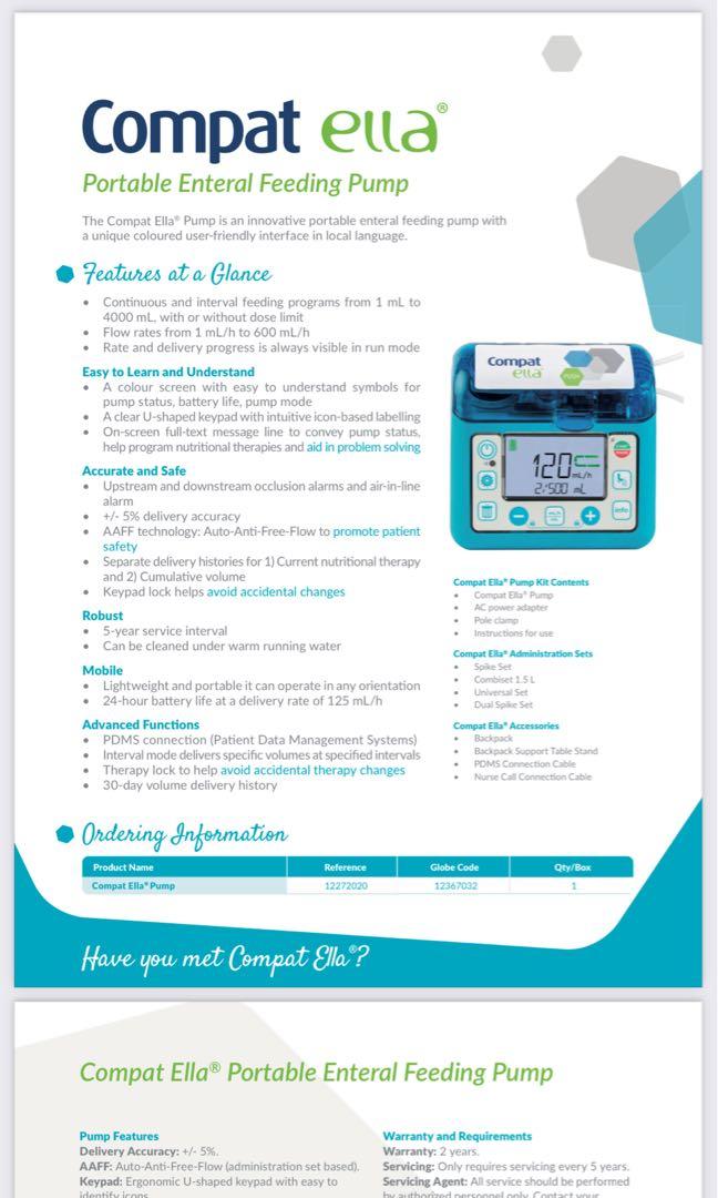 Compat Ella Portable Enteral Feeding Pump, Health & Nutrition, Medical