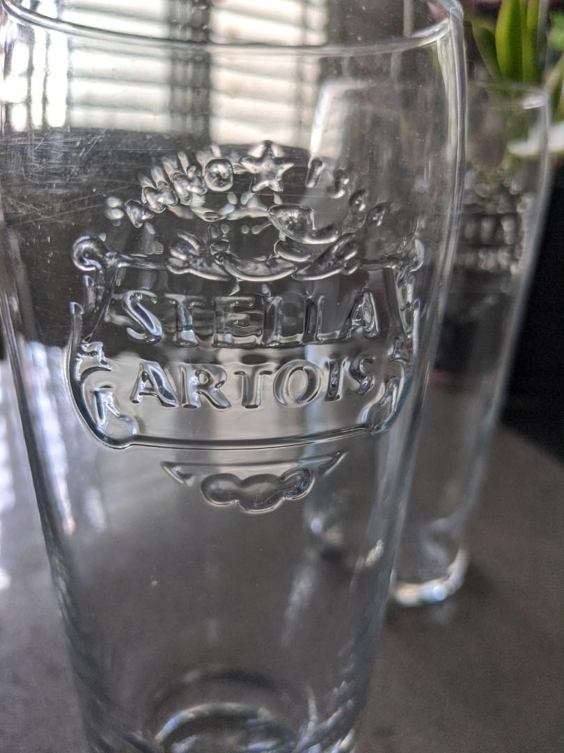 Embossed Stella Artois pint glasses duo set, Furniture & Home Living