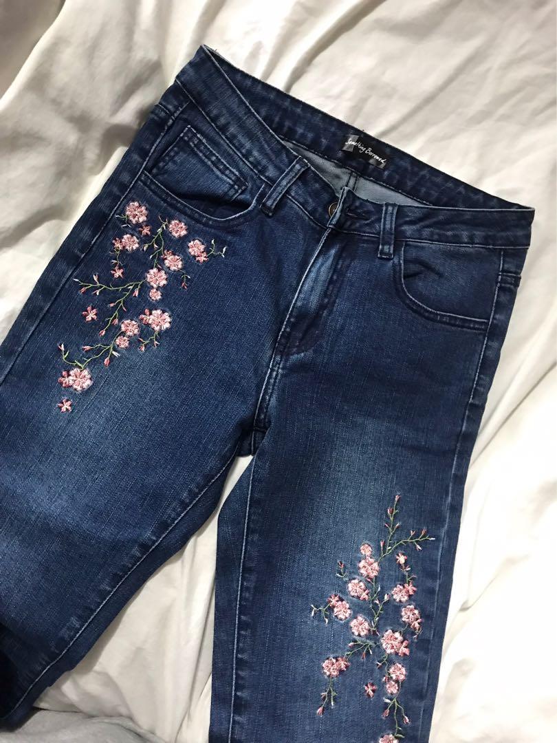 Girls' Floral Embroidered High-rise Ankle Straight Jeans - Cat
