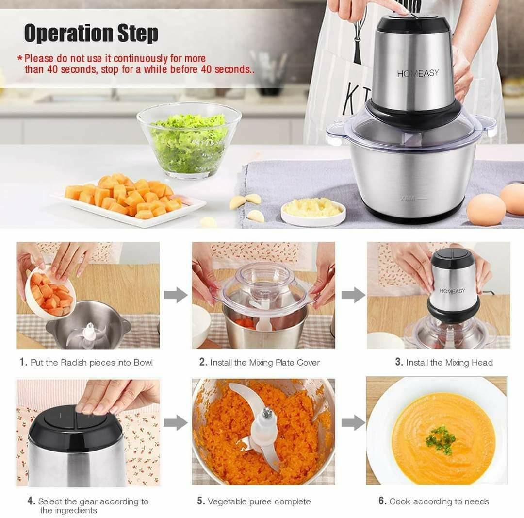  Bear Food Processor, Electric Food Chopper with 2 Glass Bowls  (8 Cup+2.5 Cup), 400W Power Grinder with 2 Sets Stainless Steel Blades, 2  Speed for Meat, Vegetables, and Baby Food: Home & Kitchen