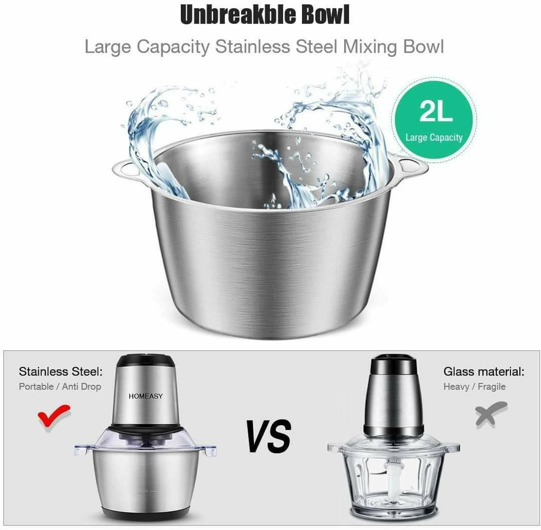 HOMEASY Meat Grinder Electric, Food Processor 2L Stainless Steel Meat