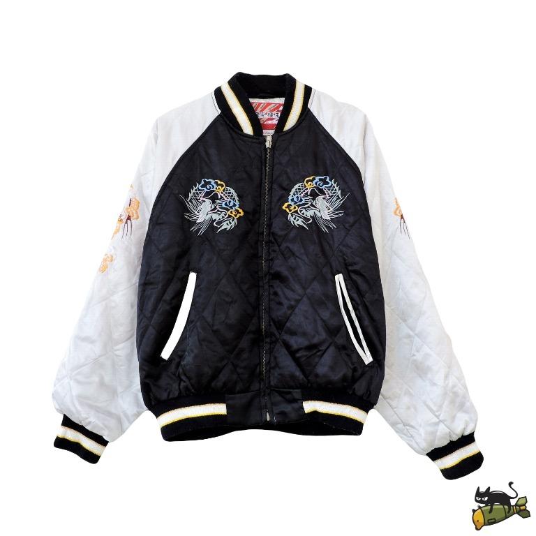 Houston Japanese Map Dragon Ryu Embroidery Sukajan Souvenir Jacket