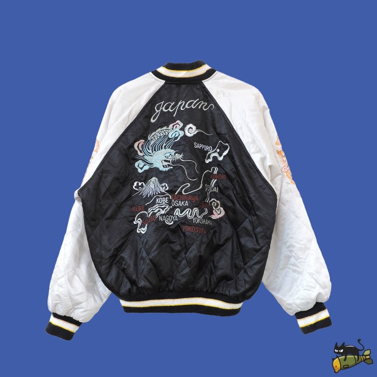 Houston Japanese Map Dragon Ryu Embroidery Sukajan Souvenir Jacket