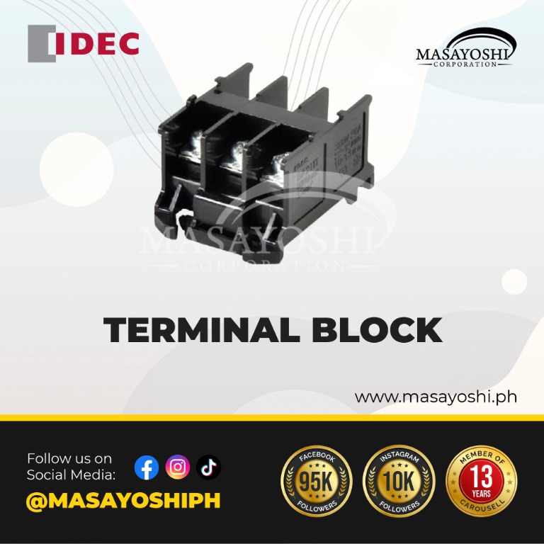 IDEC Terminal Block, 20A 3P 600V Model BA211TTK16812 Block