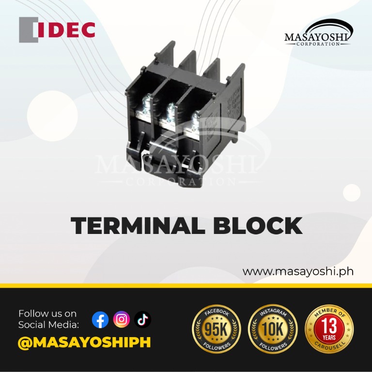 IDEC Terminal Block, 30A 3P 600V Model BA311TTK16812 Block
